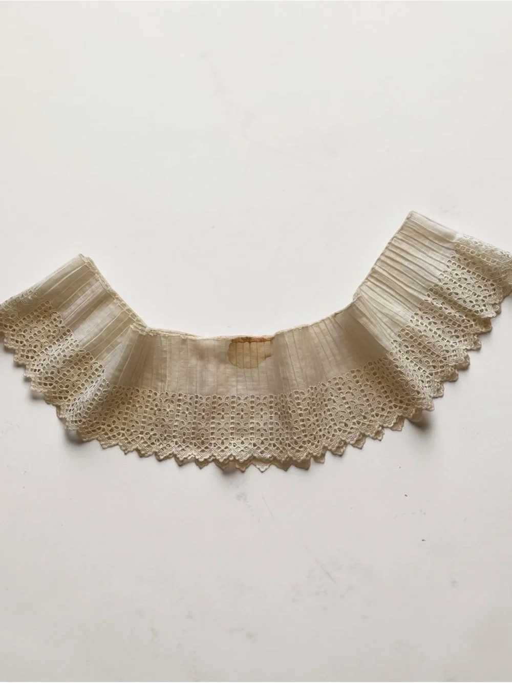 Antique Late 19th C Victorian Lace Trim Pleated Cotton Broderie Anglaise 36